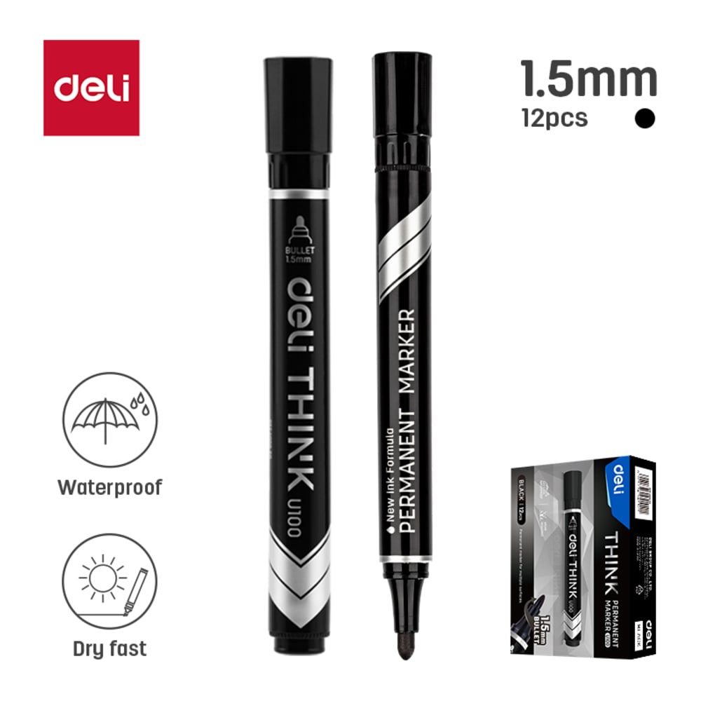 Изображение товара Маркер DELI перманентный Think круглый пиш. наконечник 1.5мм черный EU10020