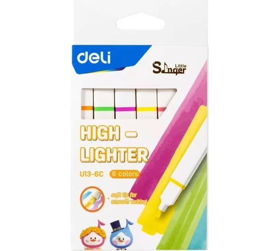 Изображение товара Набор текстовыделителей DELI, скошенный пишущий наконечник, 6 цветов, коробка с европодвесом, 24 шт в упаковке EU13-6C