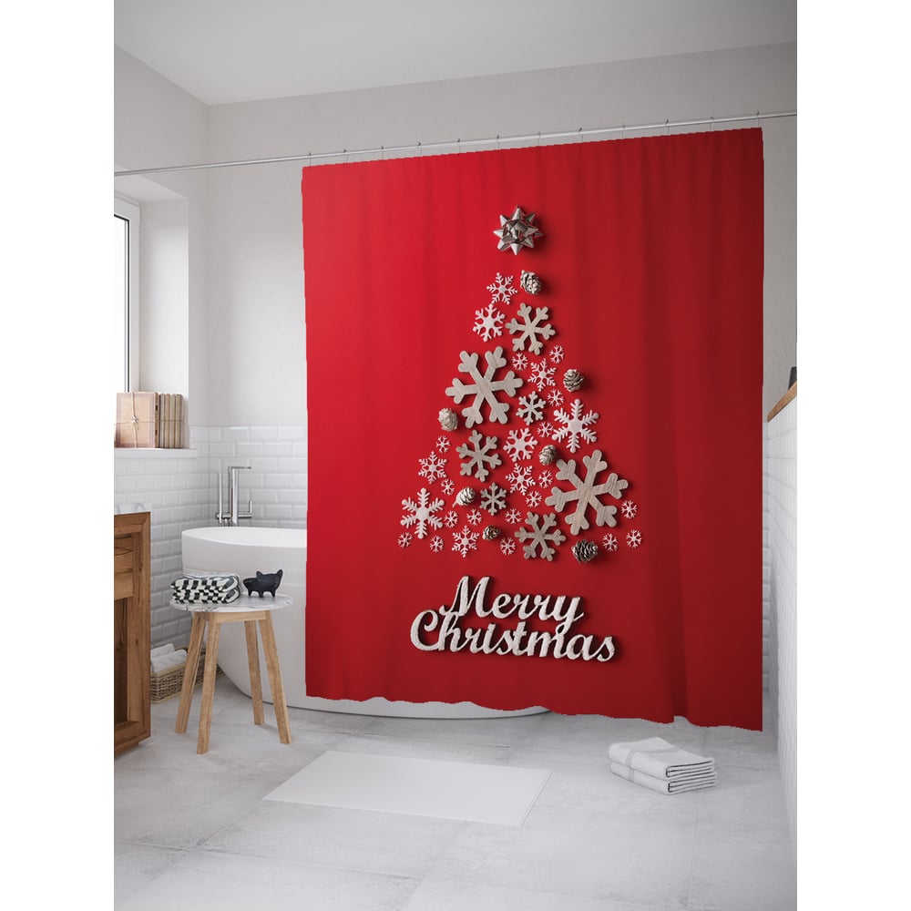 Изображение товара Фотоштора в ванную JOYARTY МУЛЬТИ 180x200 см с новогодним рисунком водоотталкивающая