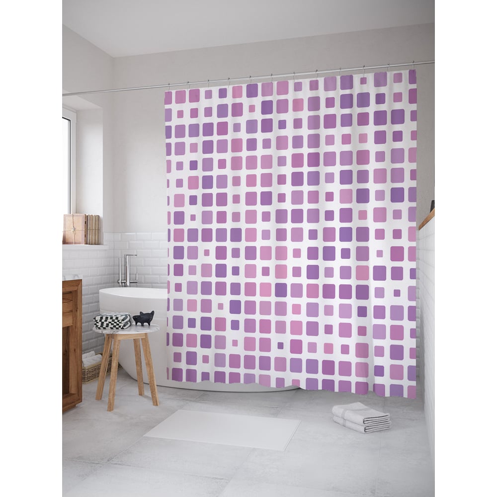 Изображение товара Фотоштора в ванную JOYARTY МУЛЬТИ 180x200 см водоотталкивающая с геометрическим рисунком