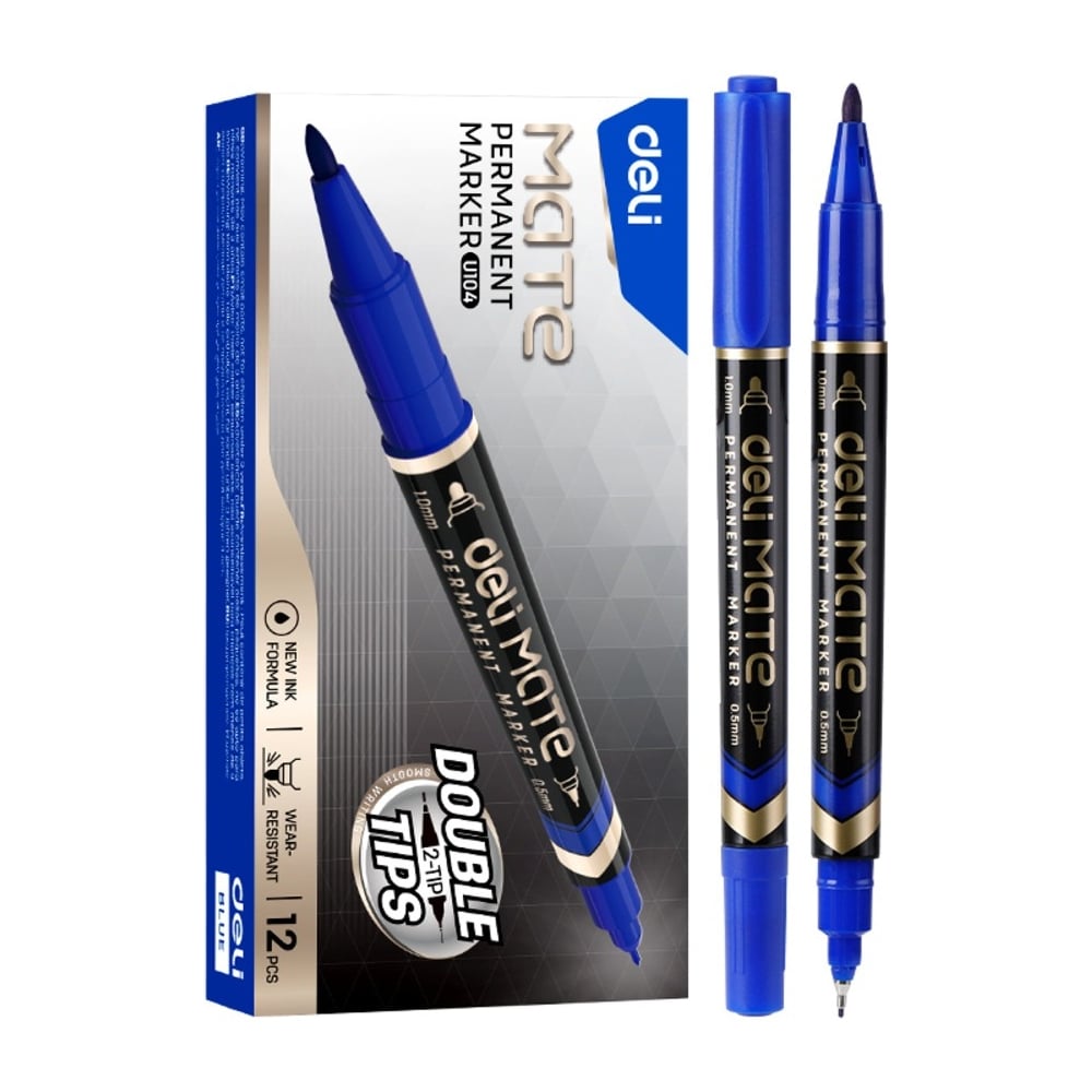 Изображение товара Перманентный маркер DELI Mate двойной пишущий наконечник 0.5-1 мм синий EU10430