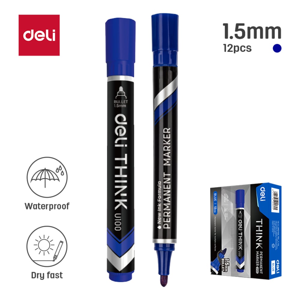 Изображение товара Маркер DELI перманентный Think круглый пиш. наконечник 1.5мм синий EU10030
