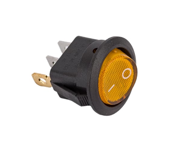 Изображение товара Круглая клавиша Nord-Yada 250V 6А желтая с подсветкой (3контакта) ON-OFF (2шт в упаковке) 905485