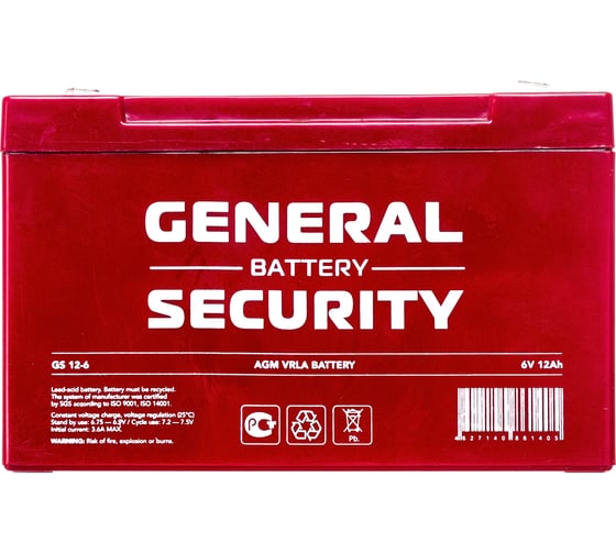 Изображение товара Аккумулятор для ИБП General Security GS12-6 6В, 12 Ач УТ-00000500
