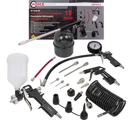 Изображение товара Набор пневмоинструмента Forcekraft 18 пр. FK-8031K18-G /E-70/(51064)