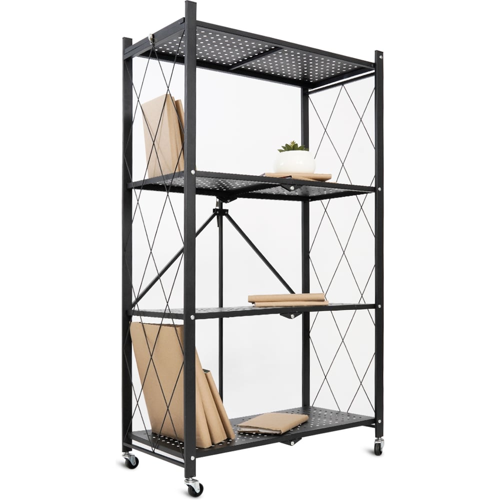 Изображение товара Металлический складной стеллаж ГЕЛЕОС Атлант-4 4 полки размер 760x400x1260 мм черный