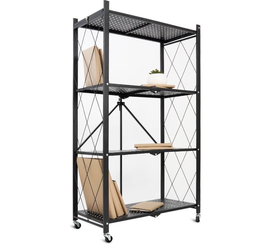 Изображение товара Металлический стеллаж ГЕЛЕОС Атлант-4, 4 полки, складной, размер 760x400x1260 мм, черный АСТ-41