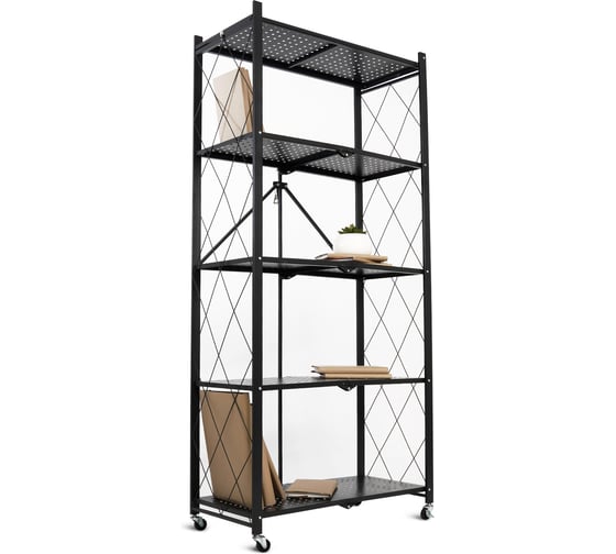 Изображение товара Металлический стеллаж ГЕЛЕОС Атлант-5, 5 полок, складной, размер 760x400x1580 мм, черный АСТ-51