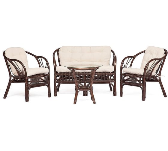 Изображение товара Комплект Tetchair NEW BOGOTA диван, 2 кресла, стол со стеклом, с подушками, ротанг 12107