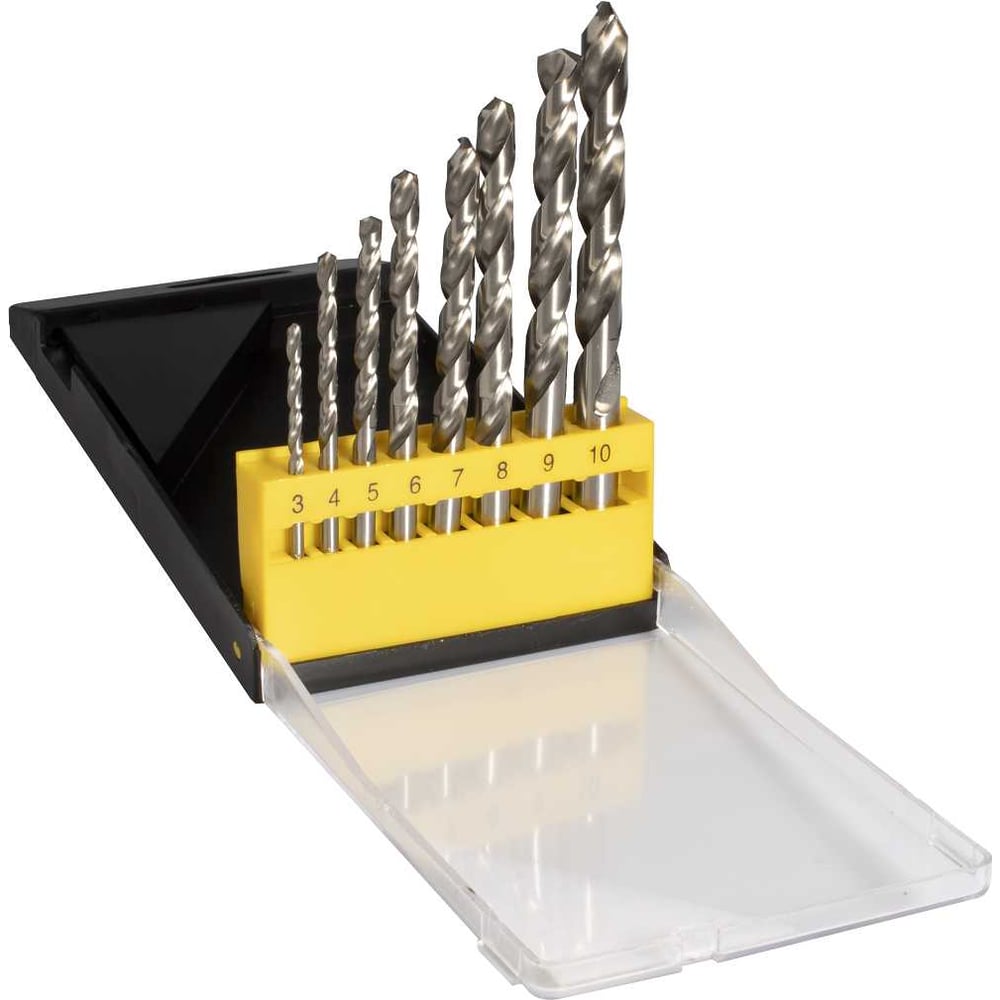 Изображение товара Набор сверл 3-10 мм 8 шт Р6М5 в пластиковом футляре ИНСТУЛС