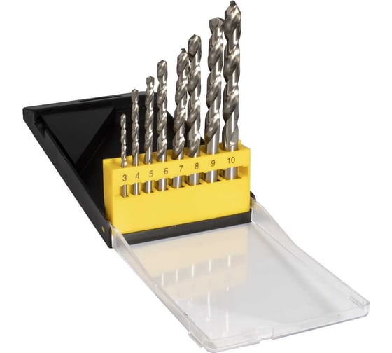 Изображение товара Набор сверл 3-10 мм, 8 шт, Р6М5, А1, пластиковый футляр ИНСТУЛС 00001518416