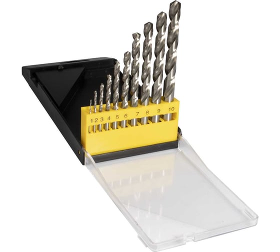 Изображение товара Набор сверл 1-10 мм, 10 шт, Р6М5, А1, пластиковый футляр ИНСТУЛС 00001518404