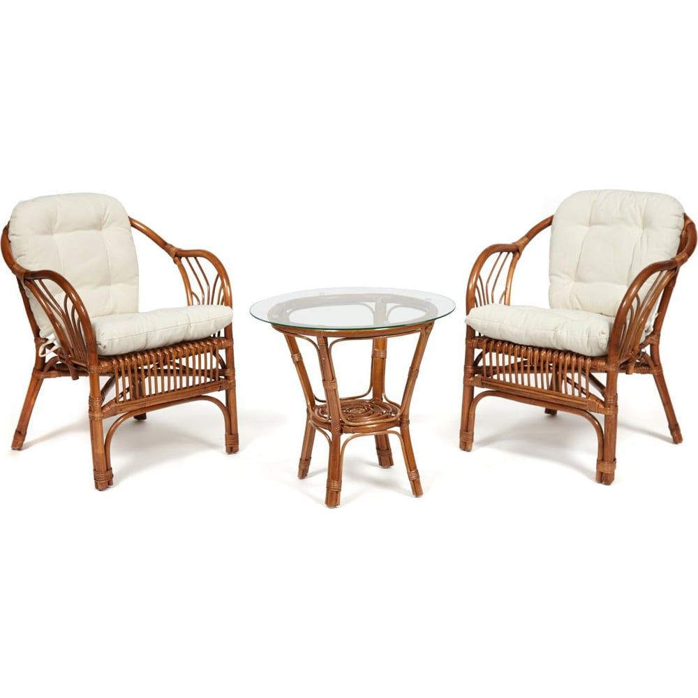 террасный комплект стол со стеклом 2 кресла tetchair pelangi ротанг walnut грецкий орех Террасный комплект Tetchair