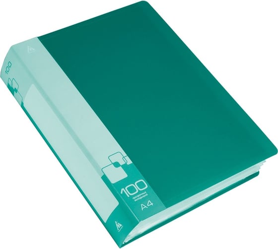 Изображение товара Папка БЮРОКРАТ с 100 прозрачными вкладками, A4, пластик, 0.8 мм, торцевой карман с бумажной вставкой, зеленый, 18 шт 1508784