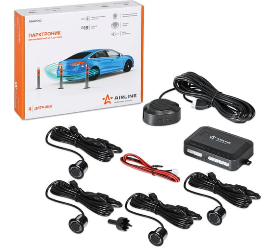 Изображение товара Парктроник на 4 датчика Airline черные, звуковой зуммер AEAW002