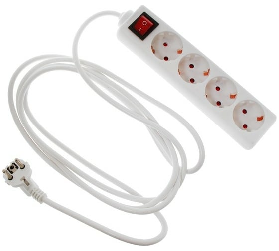 Изображение товара Удлинитель LUAZON Lighting, 4 розетки, 3м, 6А, 1300 Вт, ПВС 3x0.75 мм2, без з/к, с выкл., Б 7059868
