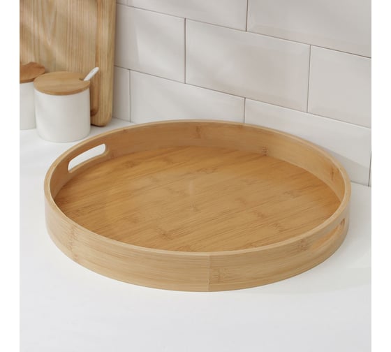 Изображение товара Поднос Доляна "Striata" круг, бамбук d=40 см 7061089