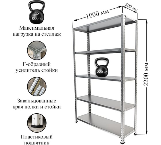 Изображение товара Стеллаж IRONMEBEL Optimus Hard 2200x1000x500 мм., 5 полок M-СУУ2200x1000x500