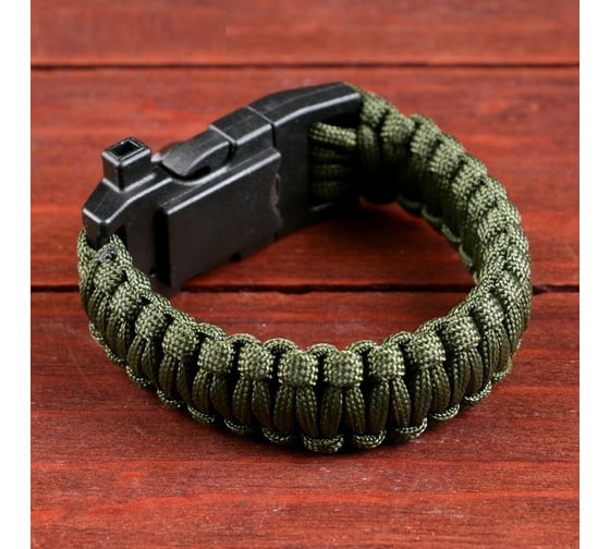 Изображение товара Браслет-паракорд для выживания Мастер К с компасом 24х2 см, темно-зеленый, 4432335