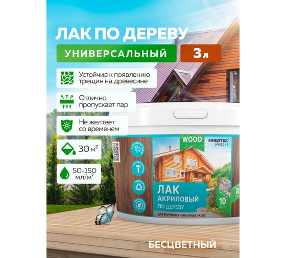 Изображение товара Акриловый универсальный лак FARBITEX (по дереву; 3 л) 4300004852
