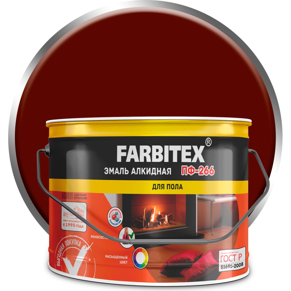 Алкидная эмаль Farbitex эмаль рас пф 266 для пола алкидная красно коричневая 0 9 кг