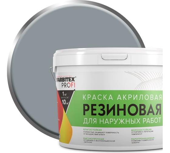 Изображение товара Акриловая резиновая краска FARBITEX ПРОФИ (серый 7040; 14 кг) 4300009298