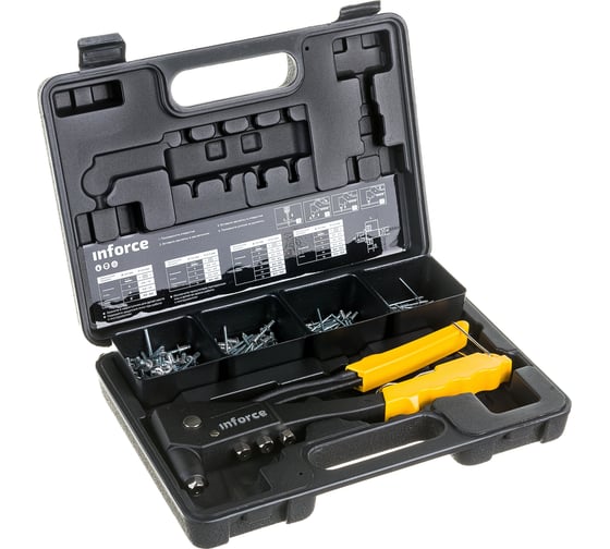 Изображение товара Литой ручной заклепочник Inforce в кейсе, с набором заклепок 2.4-4.8 мм 06-14-101