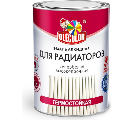 Изображение товара Алкидная эмаль для радиаторов OLECOLOR белый, 0.9 кг 4300000703