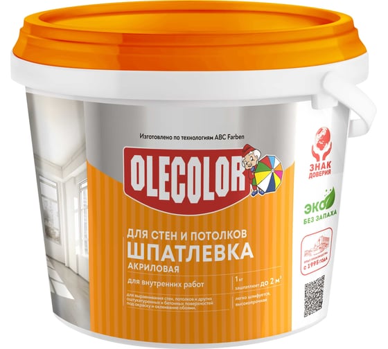Изображение товара Акриловая шпатлевка для стен и потолков OLECOLOR 0.9 кг 4300000915