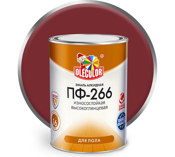 Изображение товара Эмаль для пола OLECOLOR ПФ-266 красно-коричневый, 5 кг 4300002477