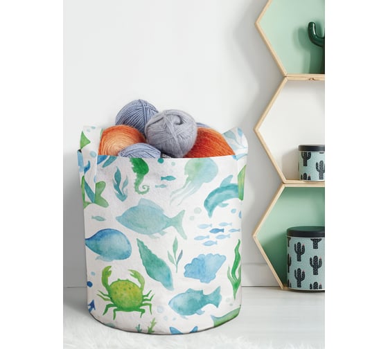 Изображение товара Большая текстильная корзина для хранения вещей и игрушек JOYARTY Морское разнообразие с ручками 27 planta_50825_7