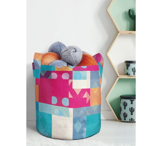 Изображение товара Большая текстильная корзина для хранения вещей и игрушек JOYARTY Квадраты врут с ручками 27 литров planta_21408_7