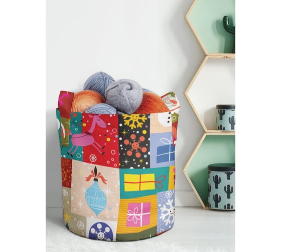 Изображение товара Большая текстильная корзина для хранения вещей и игрушек JOYARTY Праздник в красках с ручками 27 planta_78663_7