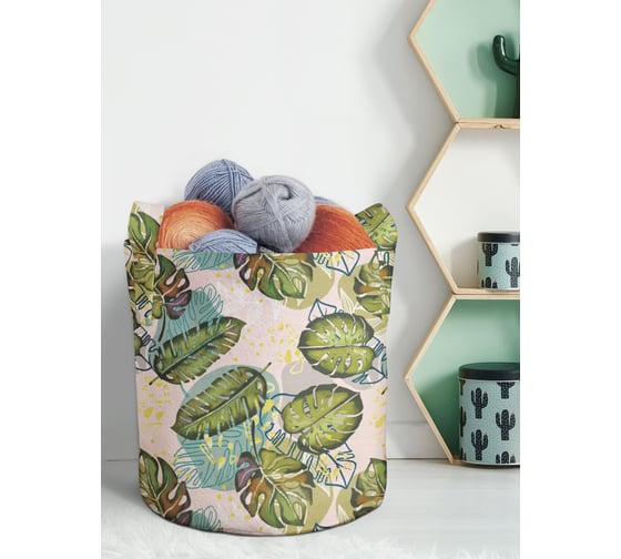 Изображение товара Большая текстильная корзина для хранения вещей и игрушек JOYARTY Тропическая атмосфера с ручками planta_385272_7