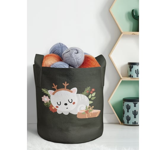 Изображение товара Большая текстильная корзина для хранения вещей и игрушек JOYARTY Котик с рожками с ручками 27 planta_380801_7