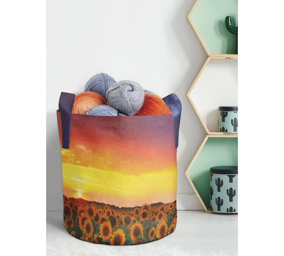 Изображение товара Мягкая текстильная корзина для хранения вещей и игрушек JOYARTY Вечерние подсолнухи с ручками 19 planta_9863_5