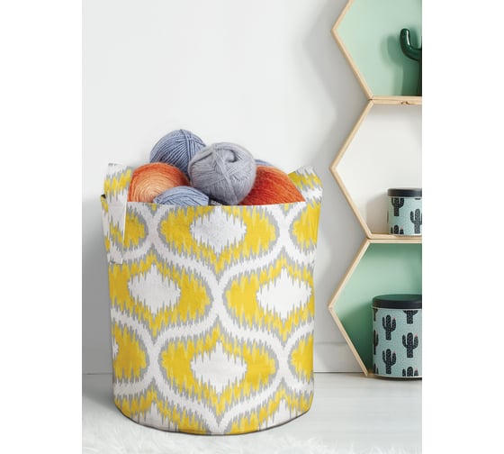 Изображение товара Мягкая текстильная корзина для хранения вещей и игрушек JOYARTY Узоры на оранжевом фоне с ручками planta_378453_5
