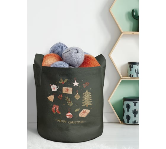 Изображение товара Мягкая текстильная корзина для хранения вещей и игрушек JOYARTY Рождественская атрибутика с ручками planta_380815_5