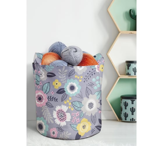 Изображение товара Мягкая текстильная корзина для хранения вещей и игрушек JOYARTY Круглогодичные цветы с ручками 19 planta_73881_5
