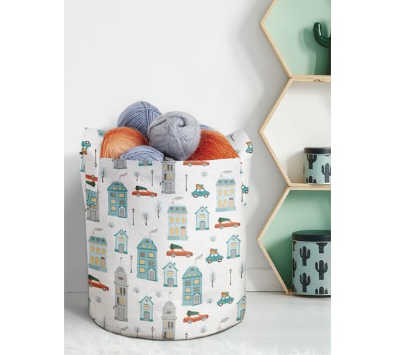 Изображение товара Мягкая текстильная корзина для хранения вещей и игрушек JOYARTY Зимний город с ручками 19 литров planta_303160_5