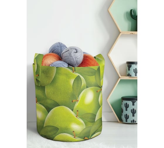 Изображение товара Текстильная корзина для хранения вещей и игрушек JOYARTY Зеленые яблоки 19 литров planta_52715_5