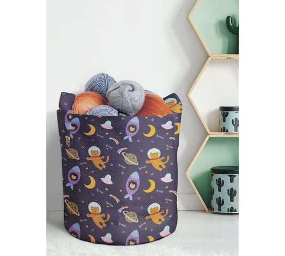 Изображение товара Мягкая текстильная корзина для хранения вещей и игрушек JOYARTY Забавные космонавты с ручками 19 planta_385246_5