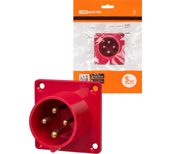 Изображение товара Вилка TDM ELECTRIC 614 скрытая 3Р+РЕ 16А 380В IP44 SQ0607-0002