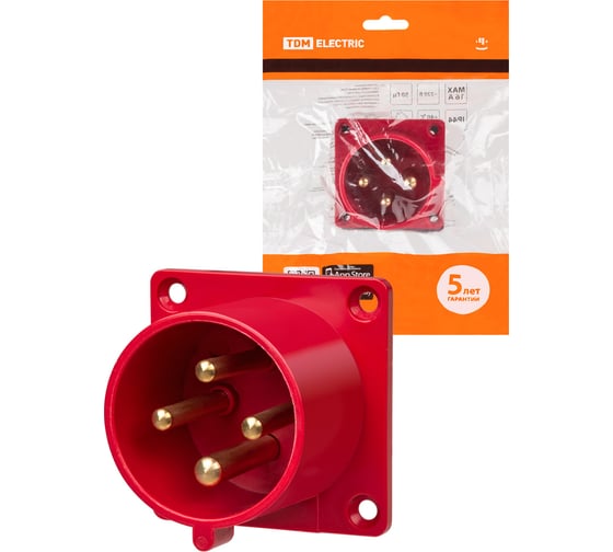 Изображение товара Вилка TDM ELECTRIC 624 скрытая 3Р+РЕ 32А 380В IP44 SQ0607-0005