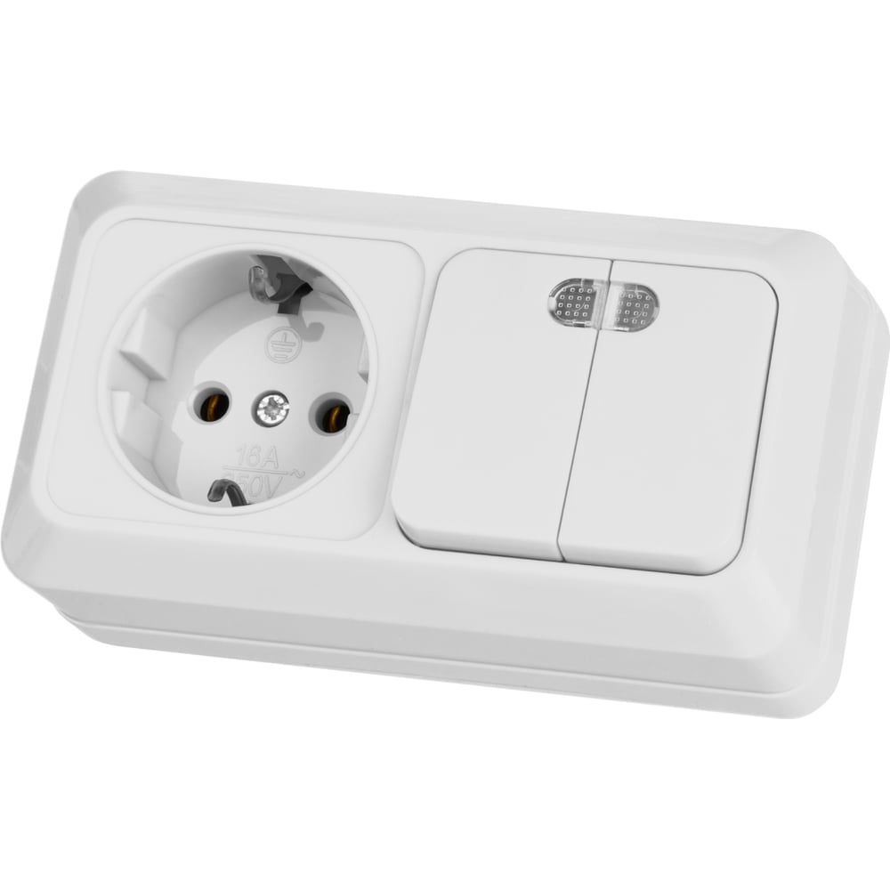 Изображение товара Комбинированный блок TDM ELECTRIC 2-клавишный выключатель с розеткой IP20 белый