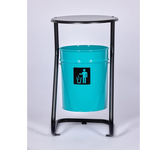 Изображение товара Урна уличная металлическая ПРОФМЕТСТИЛЬ бирюзовая, с крышкой, с креплением в асфальт 643