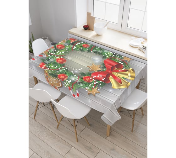 Изображение товара Прямоугольная скатерть JoyArty Новогодние колокольчики из сатена tc_21509_120x145