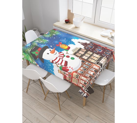 Изображение товара Прямоугольная скатерть JoyArty Новогодний снеговик из сатена tc_20302_120x145