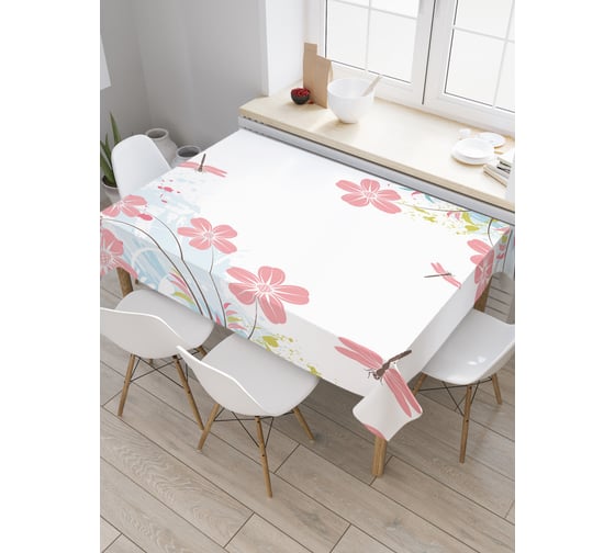 Изображение товара Прямоугольная скатерть JoyArty Нежные стрекозы из сатена tc_18341_120x145