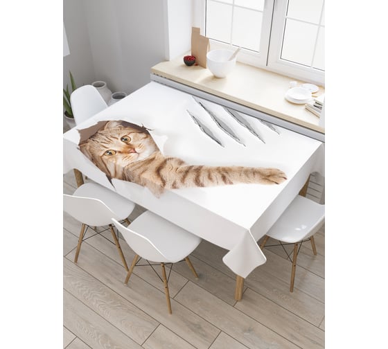 Изображение товара Прямоугольная скатерть JoyArty Кот с царапиной из сатена tc_31202_120x145